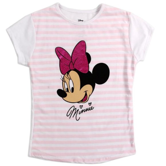 Disney Minnie Mouse Girls Short Sleeve Striped T-Shirt | Graphic Tee - Picture 1 of 3